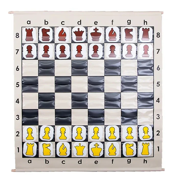 Black - 36" Pouch-Style Chess Demonstration Set with Deluxe Carrying Bag - White Plastic Pieces