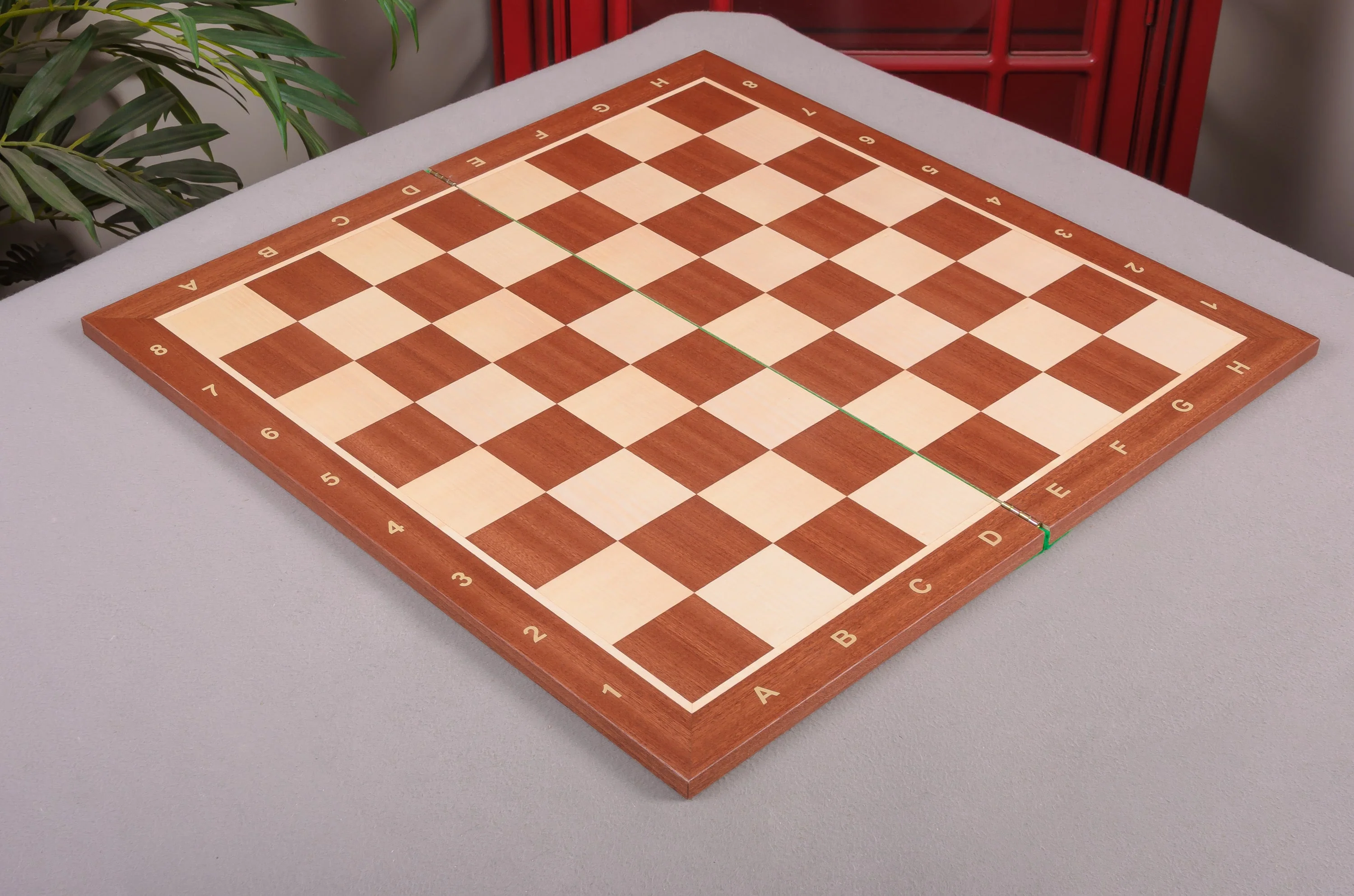 Folding Mahogany and Maple Wooden Chess Board - 2.25" With Notation
