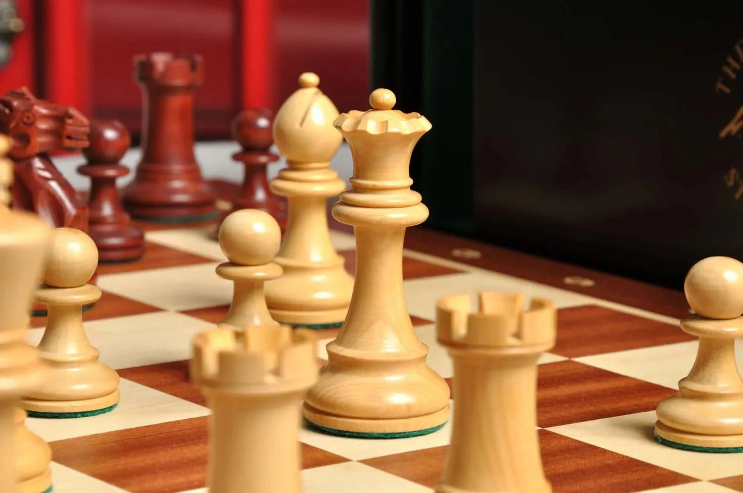 The Gilded Grandmaster Chess Set, Box, & Board Combination - 4.0" King - Mahogany Gilded & Boxwood - Image 10