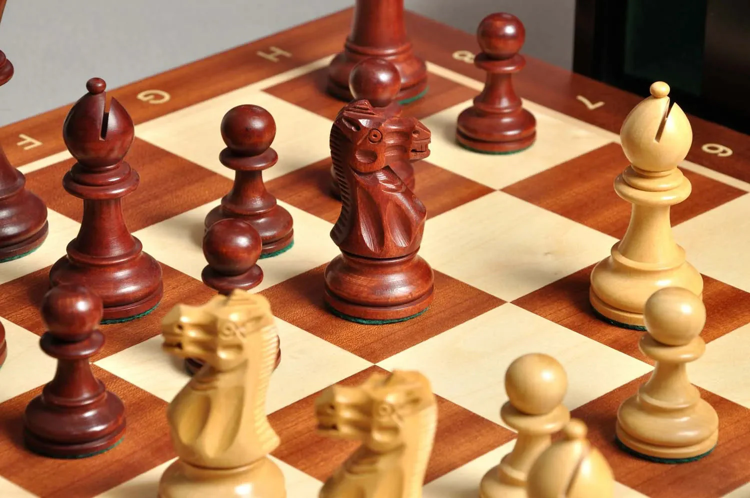 The Gilded Grandmaster Chess Set, Box, & Board Combination - 4.0" King - Mahogany Gilded & Boxwood - Image 6